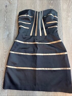 BCBGeneration Black Strapless Dress with Gold Accent Stripes AZ0694